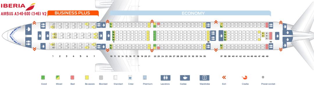 Plán a rozmístění sedadel A340 Airbus