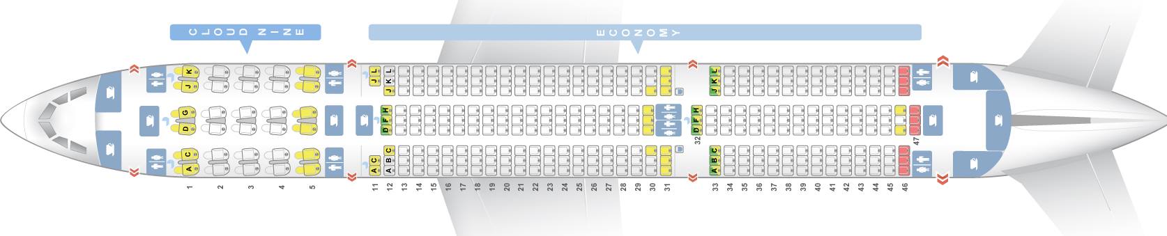 Plán sedadel u Airbusu A350 letecké společnosti Ethiopian