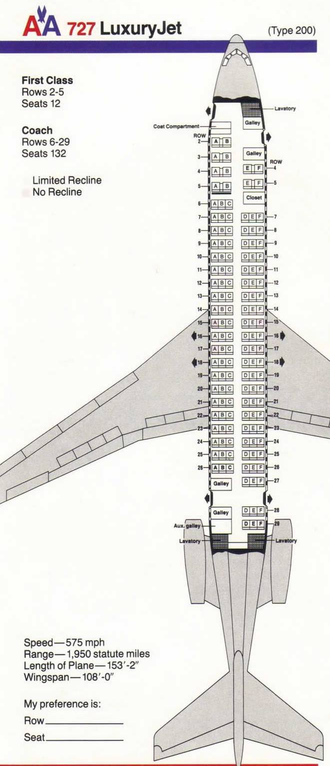 Plán sedadel Boeing B727 letadla