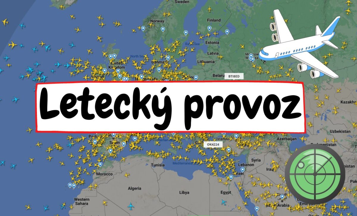 Letecký provoz online nad Evropou radar na mapě